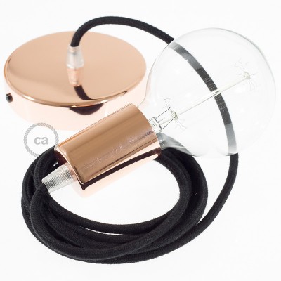 Pendel único, lámpara colgante cable textil Negro en Algodón RC04