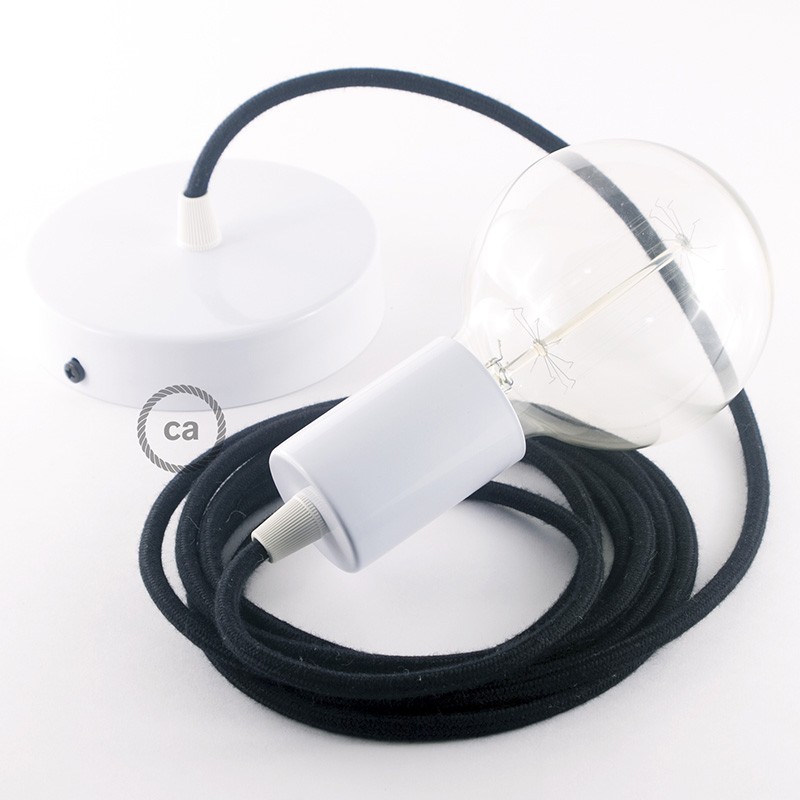 Pendel único, lámpara colgante cable textil Negro en Algodón RC04