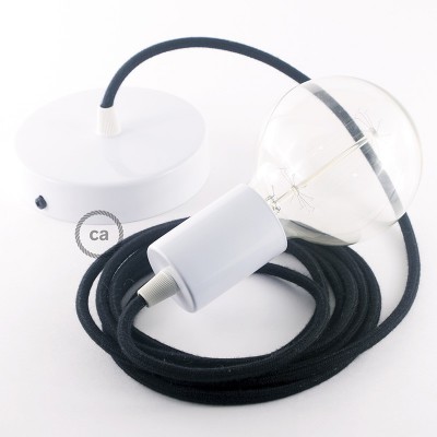Pendel único, lámpara colgante cable textil Negro en Algodón RC04