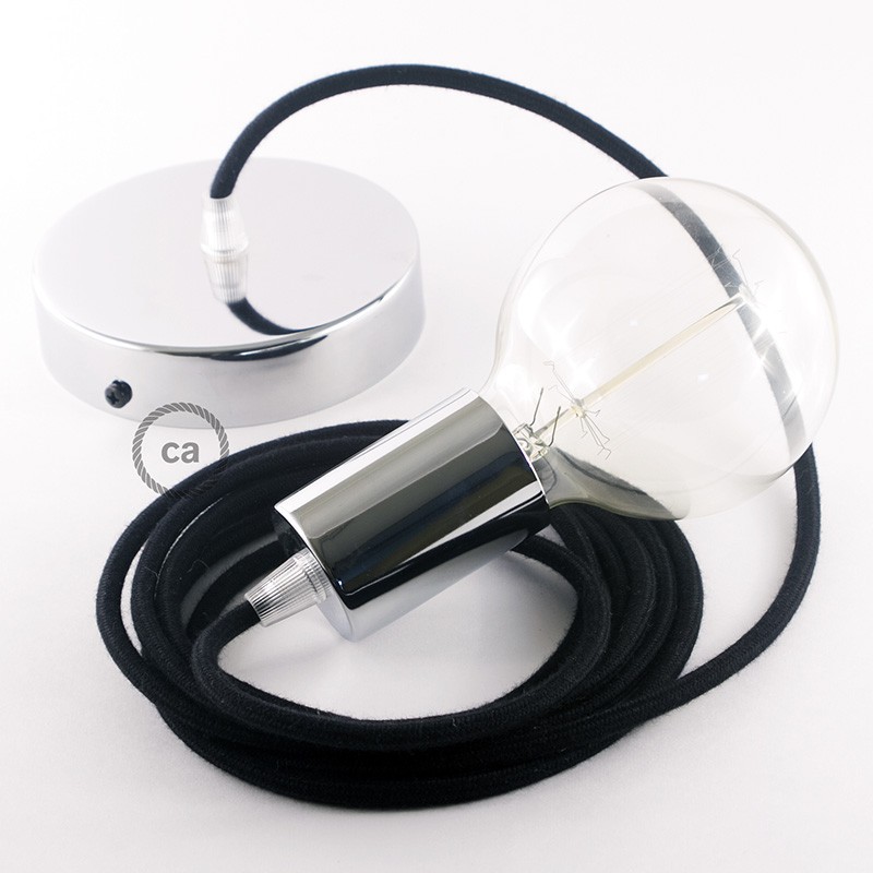 Pendel único, lámpara colgante cable textil Negro en Algodón RC04