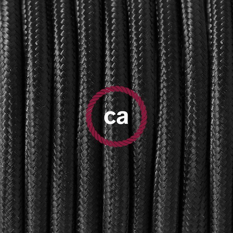 Pendel único, lámpara colgante cable textil Negro en tejido Efecto Seda RM04