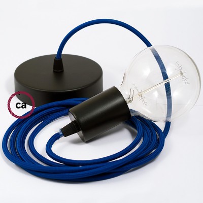 Pendel único, lámpara colgante cable textil Azul en tejido Efecto Seda RM12