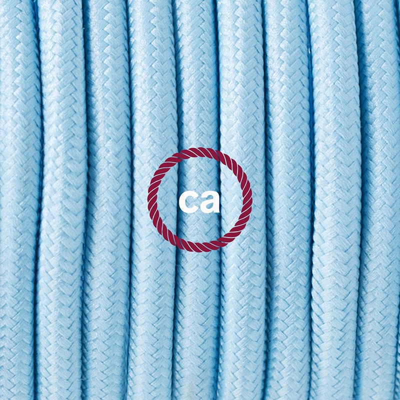 Pendel único, lámpara colgante cable textil Celeste en tejido Efecto Seda RM17