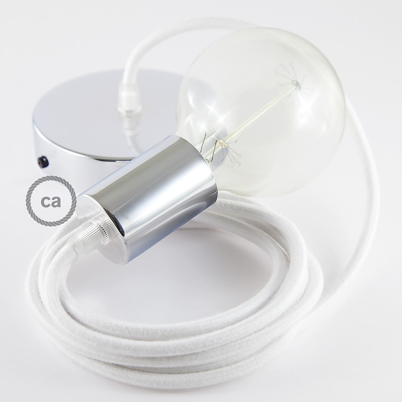 Pendel único, lámpara colgante cable textil Blanco en Algodón RC01