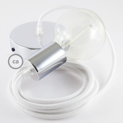 Pendel único, lámpara colgante cable textil Blanco en Algodón RC01