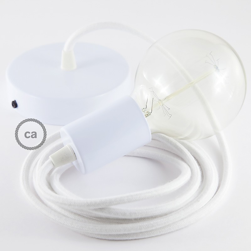 Pendel único, lámpara colgante cable textil Blanco en Algodón RC01