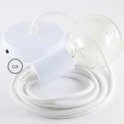 Pendel único, lámpara colgante cable textil Blanco en Algodón RC01