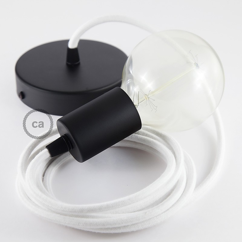 Pendel único, lámpara colgante cable textil Blanco en Algodón RC01