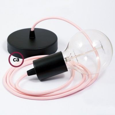 Pendel único, lámpara colgante cable textil Rosa Baby en tejido Efecto Seda RM16
