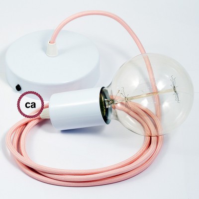 Pendel único, lámpara colgante cable textil Rosa Baby en tejido Efecto Seda RM16