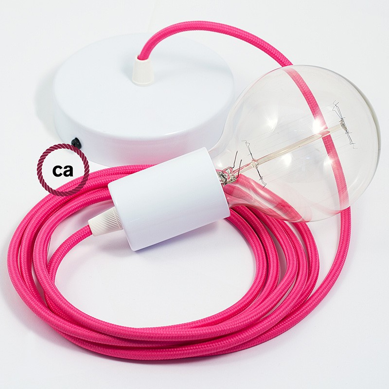Pendel único, lámpara colgante cable textil Fuchsia en tejido Efecto Seda RM08