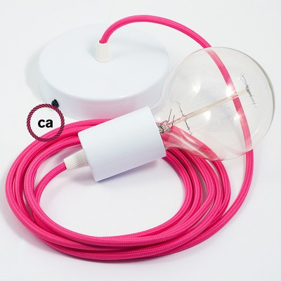 Pendel único, lámpara colgante cable textil Fuchsia en tejido Efecto Seda RM08