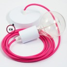 Pendel único, lámpara colgante cable textil Fuchsia en tejido Efecto Seda RM08