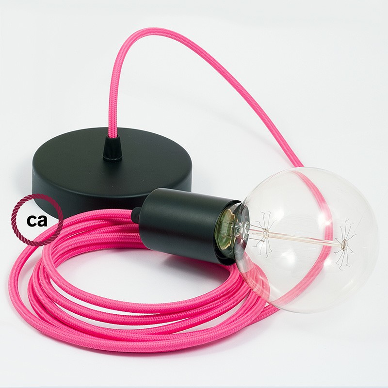 Pendel único, lámpara colgante cable textil Fuchsia en tejido Efecto Seda RM08