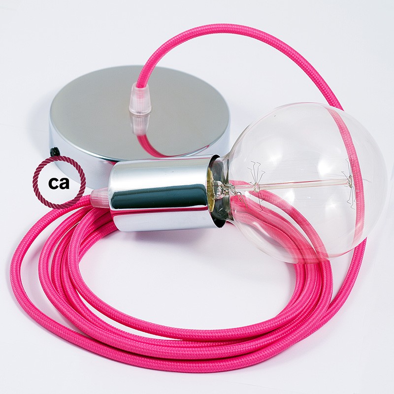 Pendel único, lámpara colgante cable textil Fuchsia en tejido Efecto Seda RM08