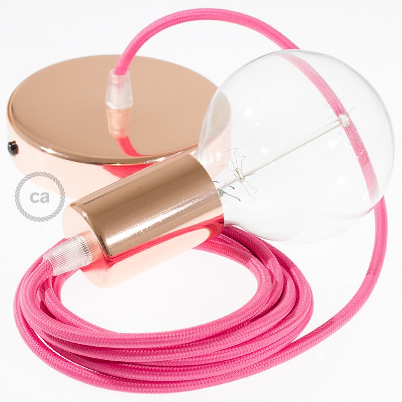 Pendel único, lámpara colgante cable textil Fuchsia en tejido Efecto Seda RM08