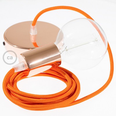 Pendel único, lámpara colgante cable textil Naranja en tejido Efecto Seda RM15
