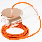 Pendel único, lámpara colgante cable textil Naranja en tejido Efecto Seda RM15