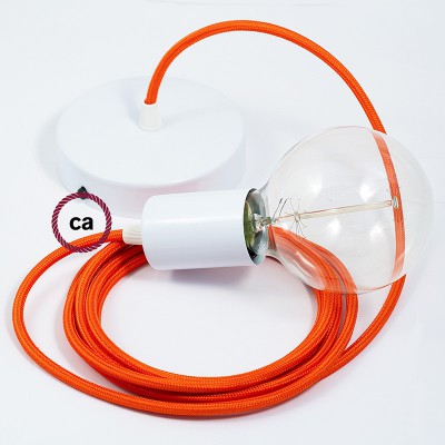 Pendel único, lámpara colgante cable textil Naranja en tejido Efecto Seda RM15