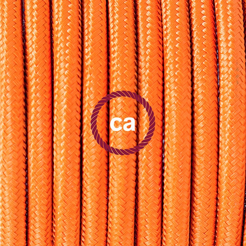 Pendel único, lámpara colgante cable textil Naranja en tejido Efecto Seda RM15