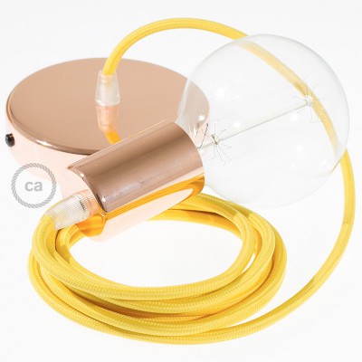 Pendel único, lámpara colgante cable textil Amarillo en tejido Efecto Seda RM10