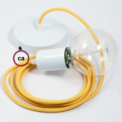 Pendel único, lámpara colgante cable textil Amarillo en tejido Efecto Seda RM10