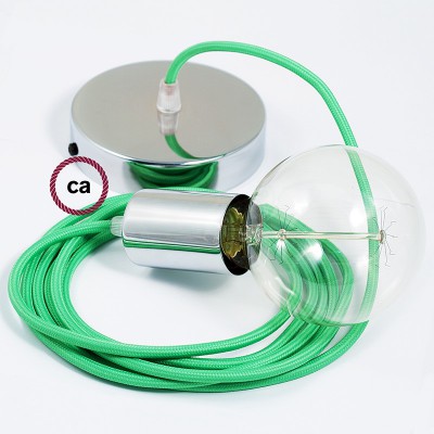 Pendel único, lámpara colgante cable textil Verde Lima en tejido Efecto Seda RM18