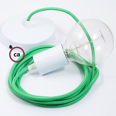 Pendel único, lámpara colgante cable textil Verde Lima en tejido Efecto Seda RM18