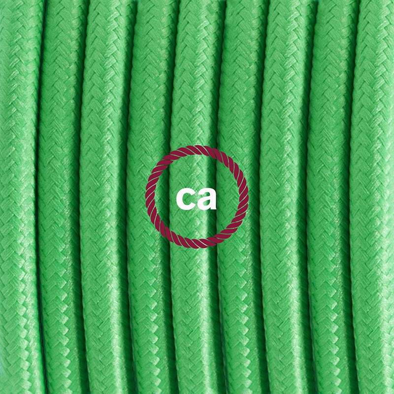 Pendel único, lámpara colgante cable textil Verde Lima en tejido Efecto Seda RM18