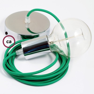 Pendel único, lámpara colgante cable textil Verde en tejido Efecto Seda RM06