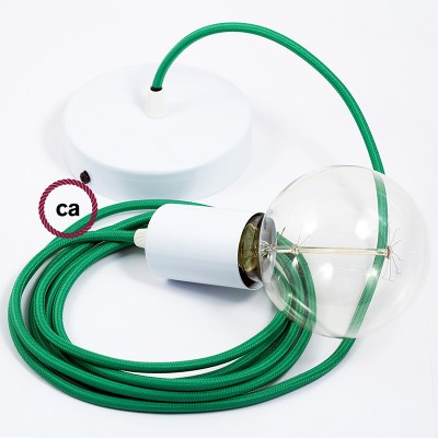Pendel único, lámpara colgante cable textil Verde en tejido Efecto Seda RM06