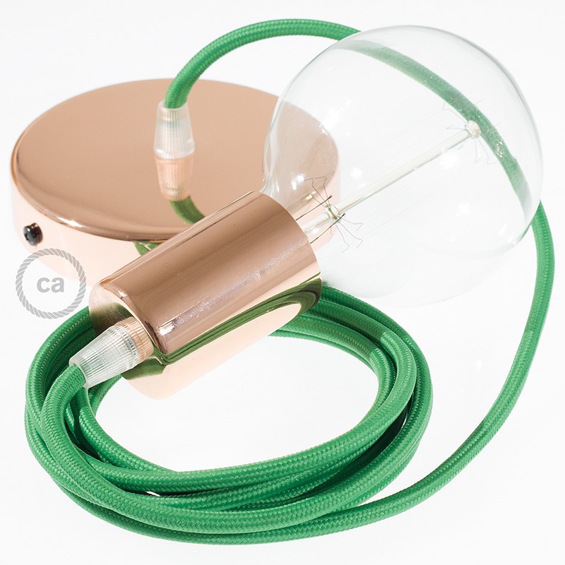 Pendel único, lámpara colgante cable textil Verde en tejido Efecto Seda RM06