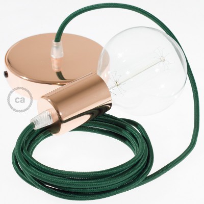 Pendel único, lámpara colgante cable textil Verde Oscuro en tejido Efecto Seda RM21