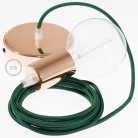 Pendel único, lámpara colgante cable textil Verde Oscuro en tejido Efecto Seda RM21