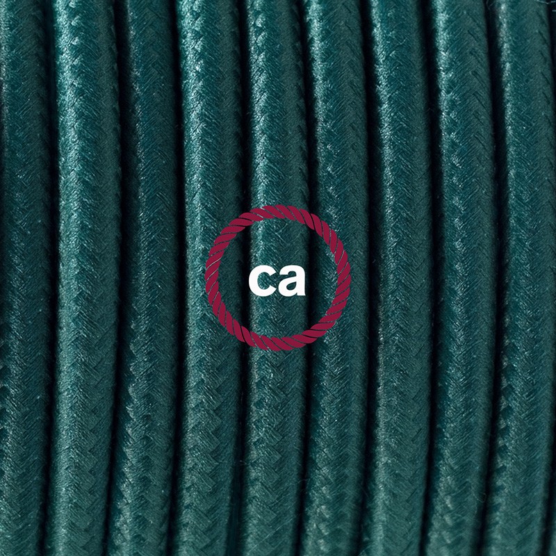Pendel único, lámpara colgante cable textil Verde Oscuro en tejido Efecto Seda RM21