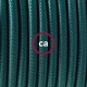 Pendel único, lámpara colgante cable textil Verde Oscuro en tejido Efecto Seda RM21