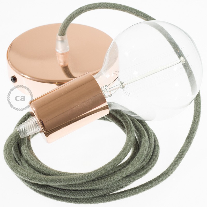 Pendel único, lámpara colgante cable textil Gris Verde en Algodón RC63