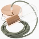 Pendel único, lámpara colgante cable textil Gris Verde en Algodón RC63