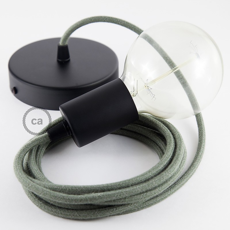 Pendel único, lámpara colgante cable textil Gris Verde en Algodón RC63