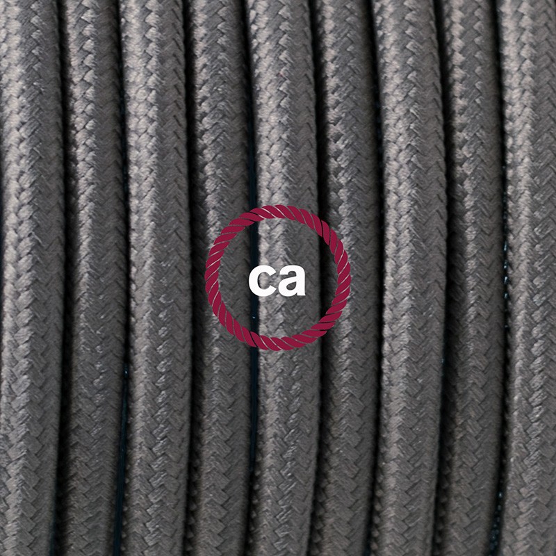 Pendel único, lámpara colgante cable textil Gris en tejido Efecto Seda RM03