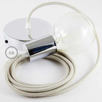 Pendel único, lámpara colgante cable textil Gris pardo en Algodón RC43