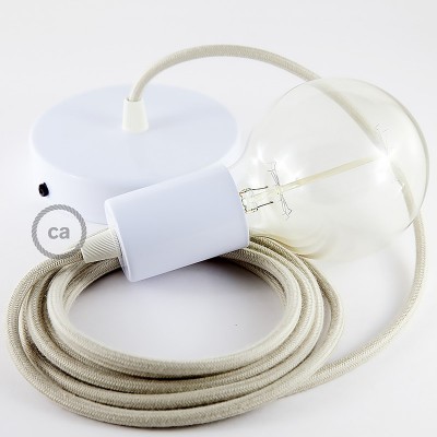 Pendel único, lámpara colgante cable textil Gris pardo en Algodón RC43