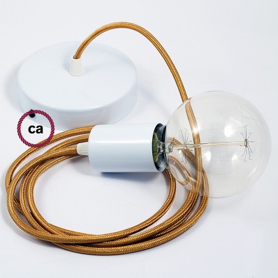 Pendel único, lámpara colgante cable textil Dorado en tejido Efecto Seda RM05