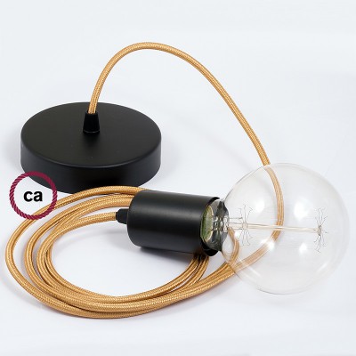 Pendel único, lámpara colgante cable textil Dorado en tejido Efecto Seda RM05