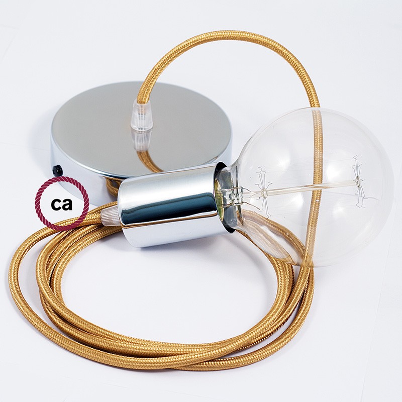 Pendel único, lámpara colgante cable textil Dorado en tejido Efecto Seda RM05