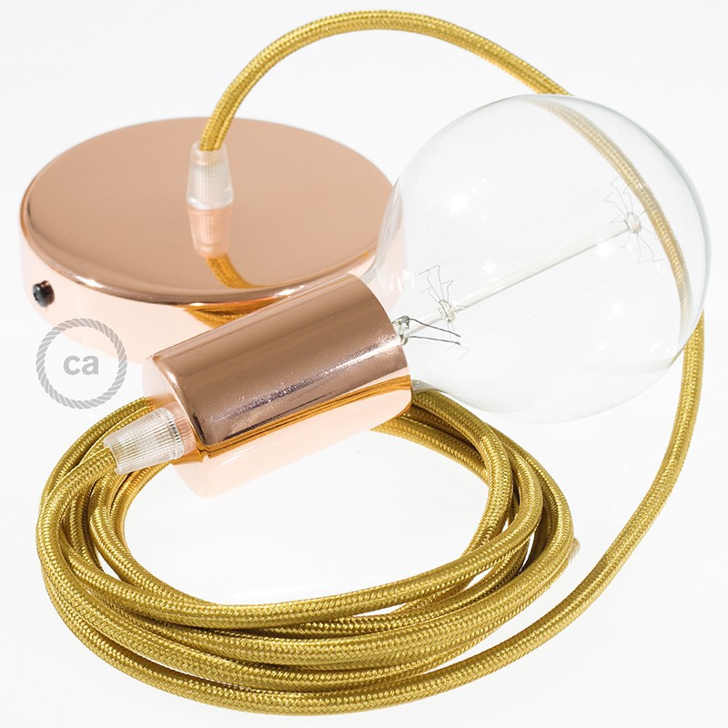 Pendel único, lámpara colgante cable textil Dorado en tejido Efecto Seda RM05