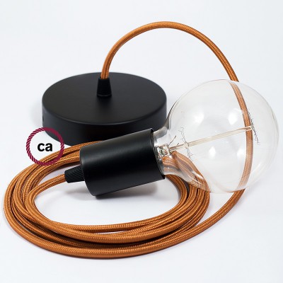Pendel único, lámpara colgante cable textil Whiskey en tejido Efecto Seda RM22