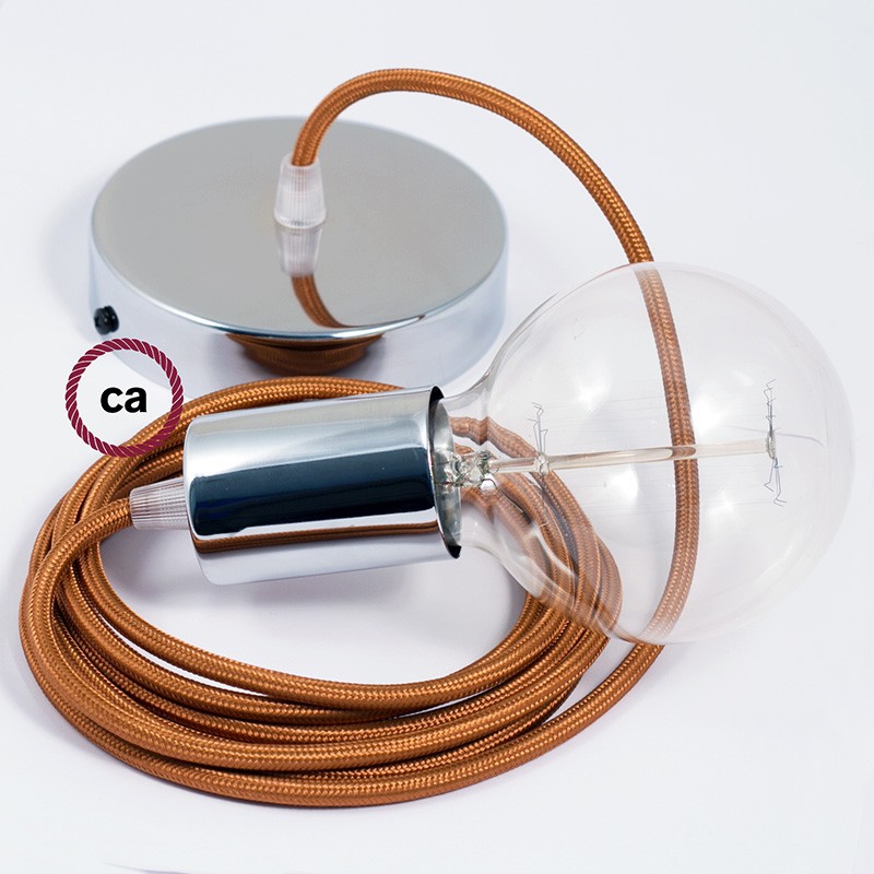 Pendel único, lámpara colgante cable textil Whiskey en tejido Efecto Seda RM22