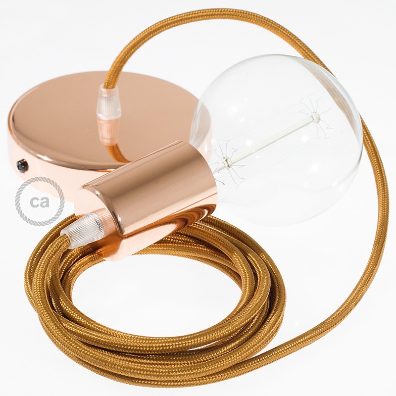 Pendel único, lámpara colgante cable textil Whiskey en tejido Efecto Seda RM22