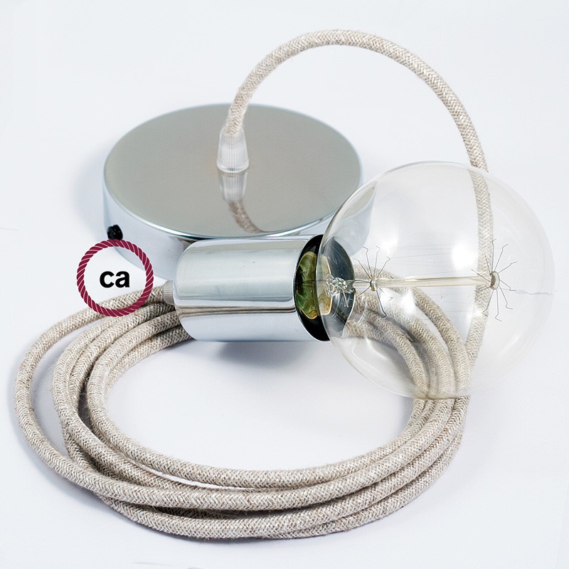 Pendel único, lámpara colgante cable textil Neutro en Lino Natural RN01